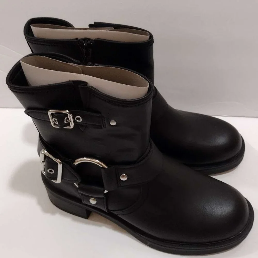 Universal Thread Womens Connor Side Zip Harness Buckle Ankle Boots Black Sz 7